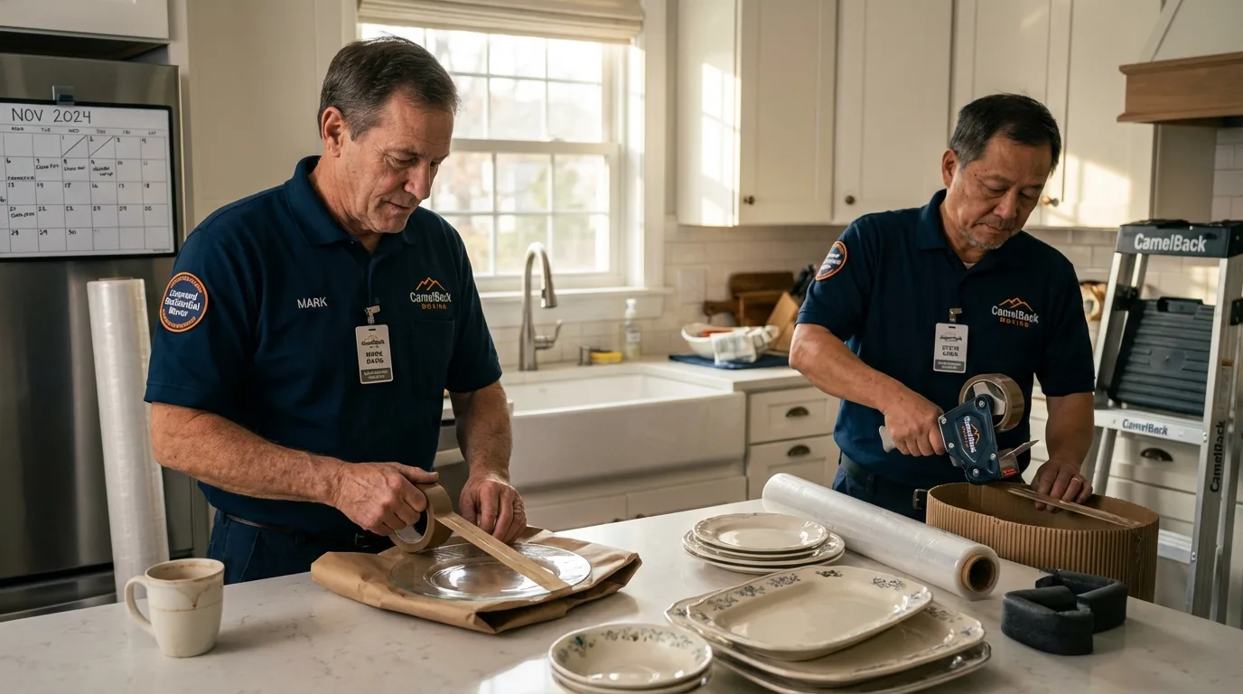 Professional crew packing kitchen dishware in Stewartville, MN